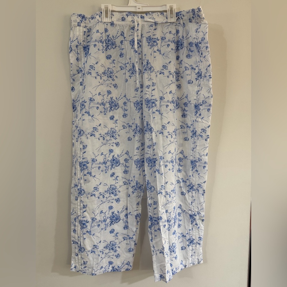 Ella Simone Pajama Set Blue Danube Toile 100% Cotton Capri Pants Tank Romantic - Picture 9 of 16